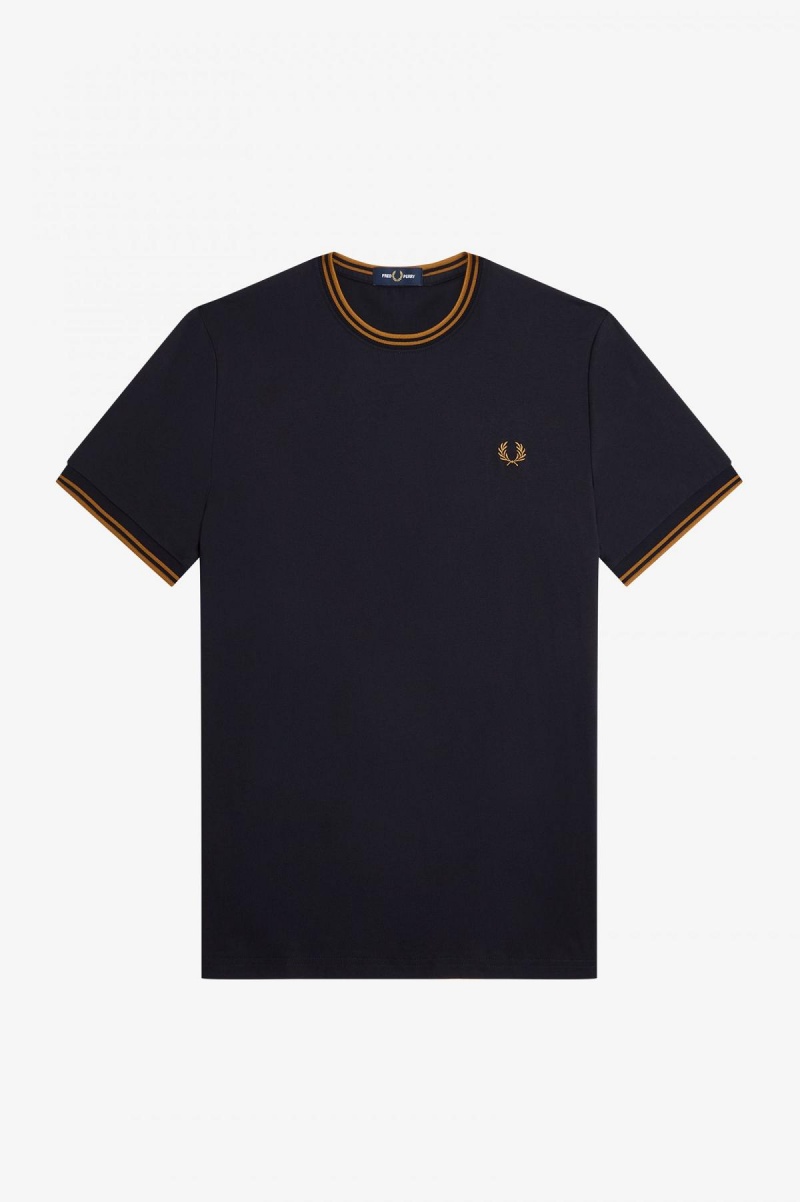 T Shirts Fred Perry Twin Tipped Homme Bleu Marine Noir | FRCIF27594