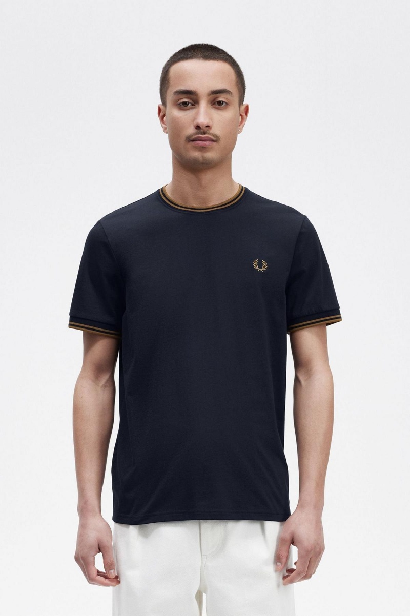 T Shirts Fred Perry Twin Tipped Homme Bleu Marine Noir | FRCIF27594