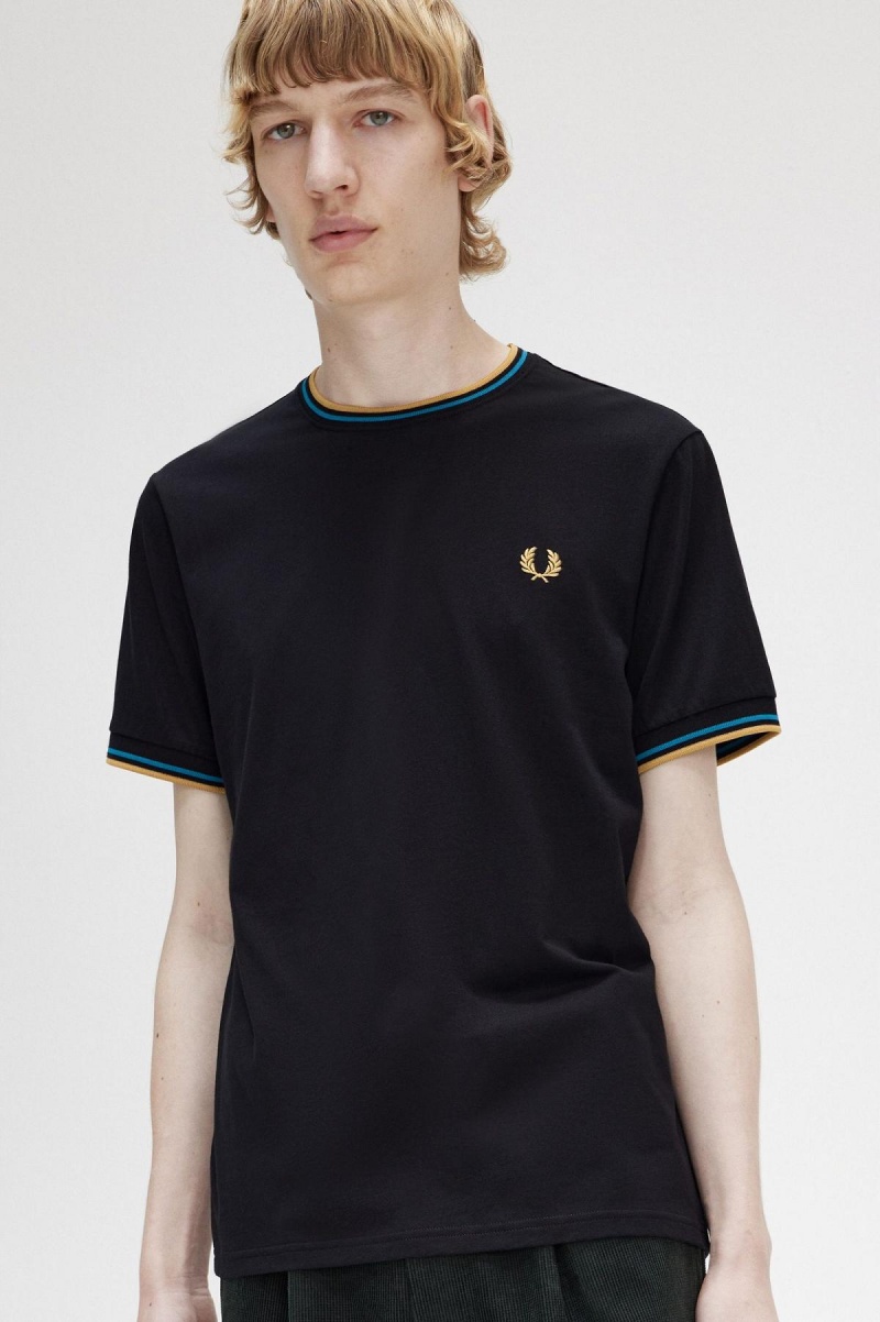 T Shirts Fred Perry Twin Tipped Homme Noir Bleu Noir | BFRSD58064