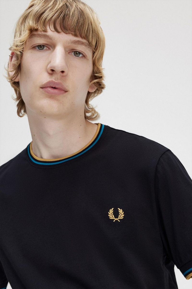 T Shirts Fred Perry Twin Tipped Homme Noir Bleu Noir | BFRSD58064