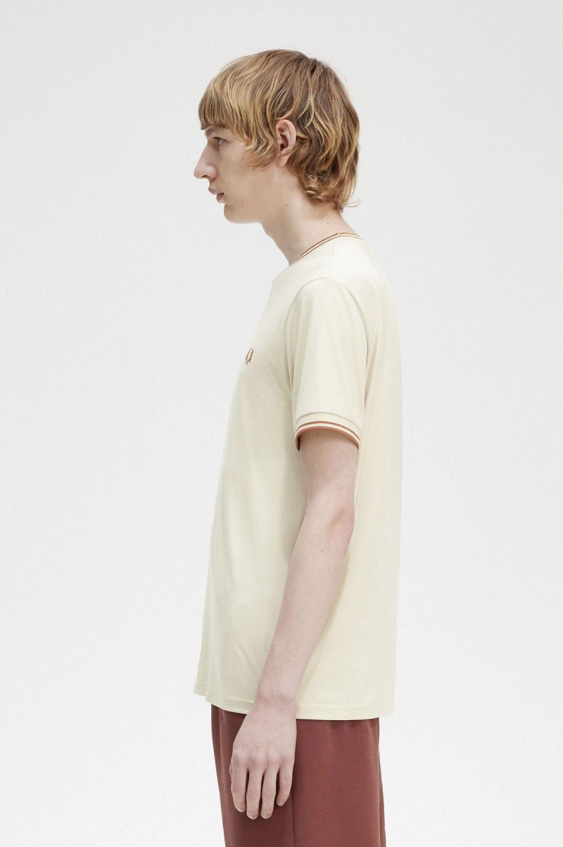 T Shirts Fred Perry Twin Tipped Homme Oatmeal | XFRBH63665