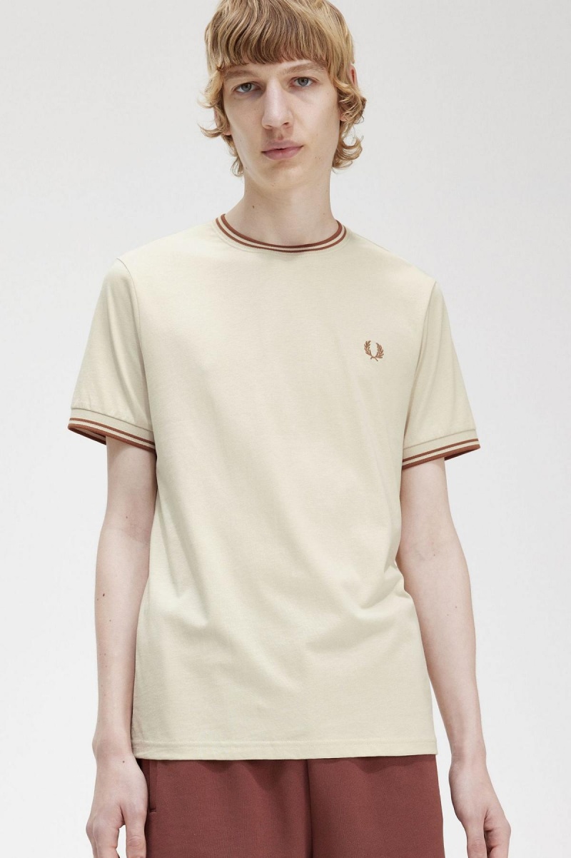 T Shirts Fred Perry Twin Tipped Homme Oatmeal | XFRBH63665