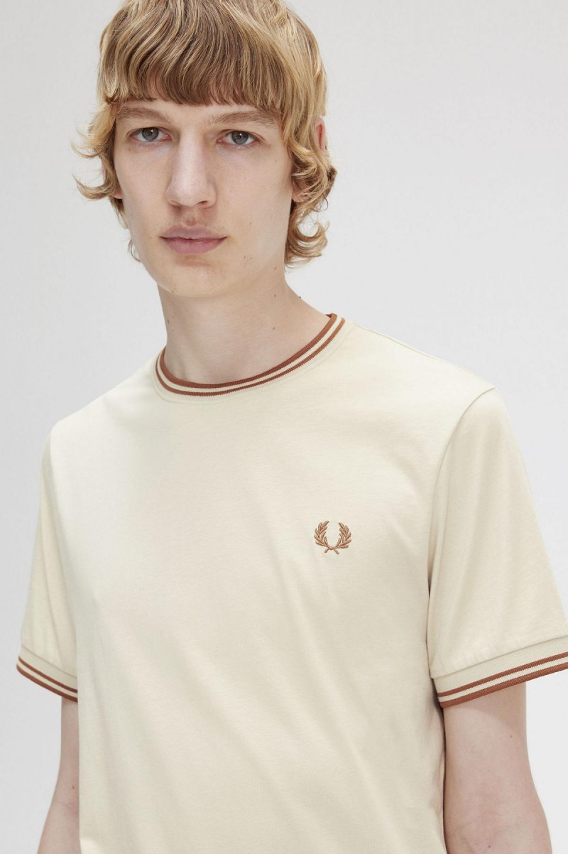 T Shirts Fred Perry Twin Tipped Homme Oatmeal | XFRBH63665