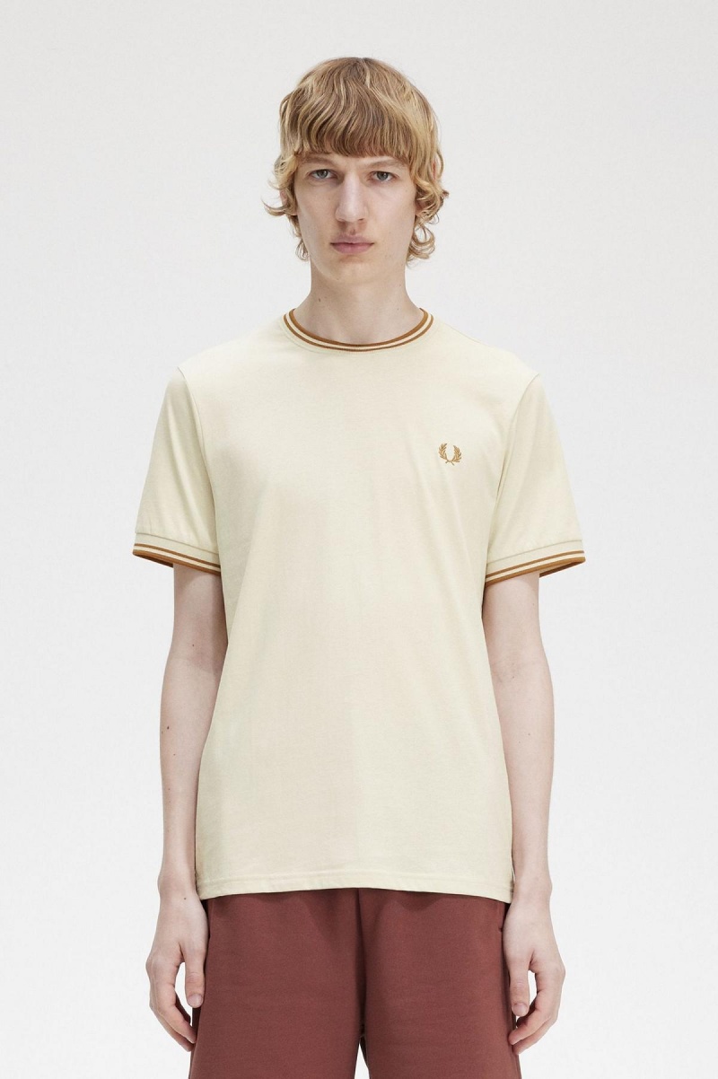 T Shirts Fred Perry Twin Tipped Homme Oatmeal | XFRBH63665