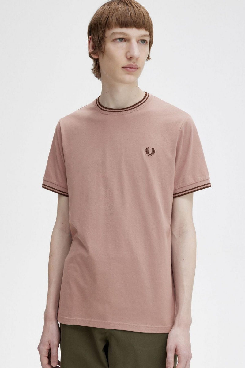 T Shirts Fred Perry Twin Tipped Homme Rose Foncé Marron | MFRHR82914