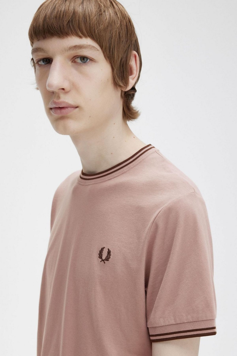 T Shirts Fred Perry Twin Tipped Homme Rose Foncé Marron | MFRHR82914