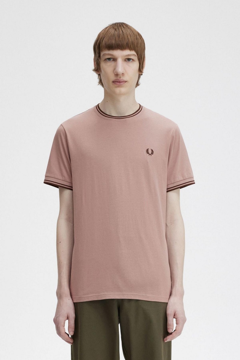 T Shirts Fred Perry Twin Tipped Homme Rose Foncé Marron | MFRHR82914