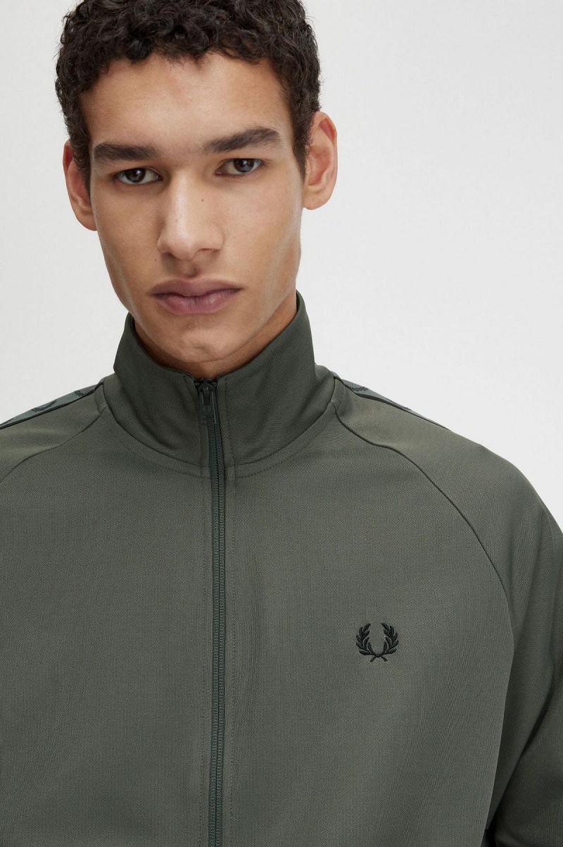 Veste de Survêtement Fred Perry Contrast Tape Homme Vert Noir | FRXMI86461