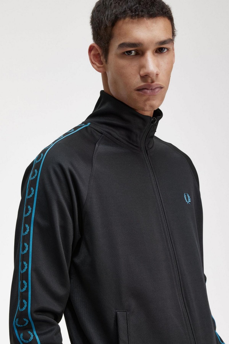 Veste de Survêtement Fred Perry Contrast Tape Homme Noir Bleu | PFRQX65233