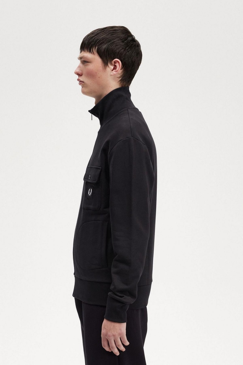 Veste de Survêtement Fred Perry Funnel Neck Homme Noir | MFRHR72771