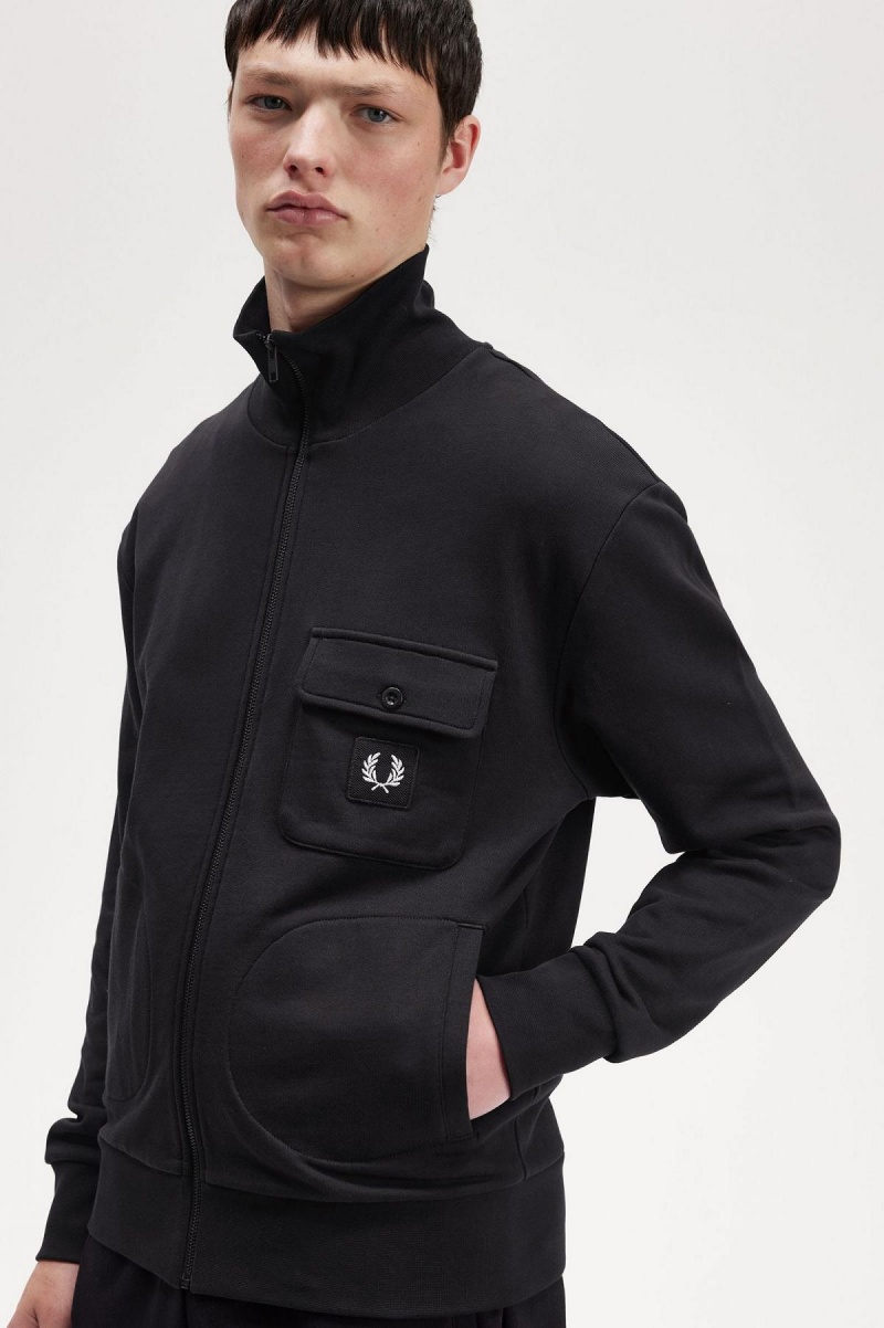 Veste de Survêtement Fred Perry Funnel Neck Homme Noir | MFRHR72771