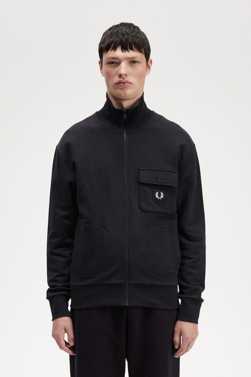 Veste de Survêtement Fred Perry Funnel Neck Homme Noir | MFRHR72771