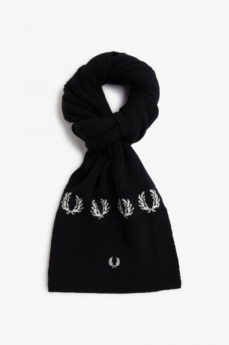 Écharpe Fred Perry Laurel Wreath Lambswool Accessories Noir Blanche | ZFRMJ92220