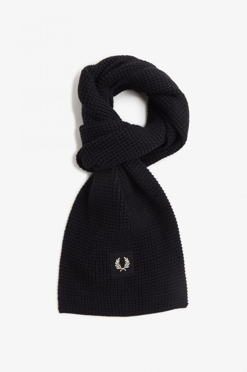 Écharpe Fred Perry Waffle Knit Nervuré Accessories Noir | FRQAV88797